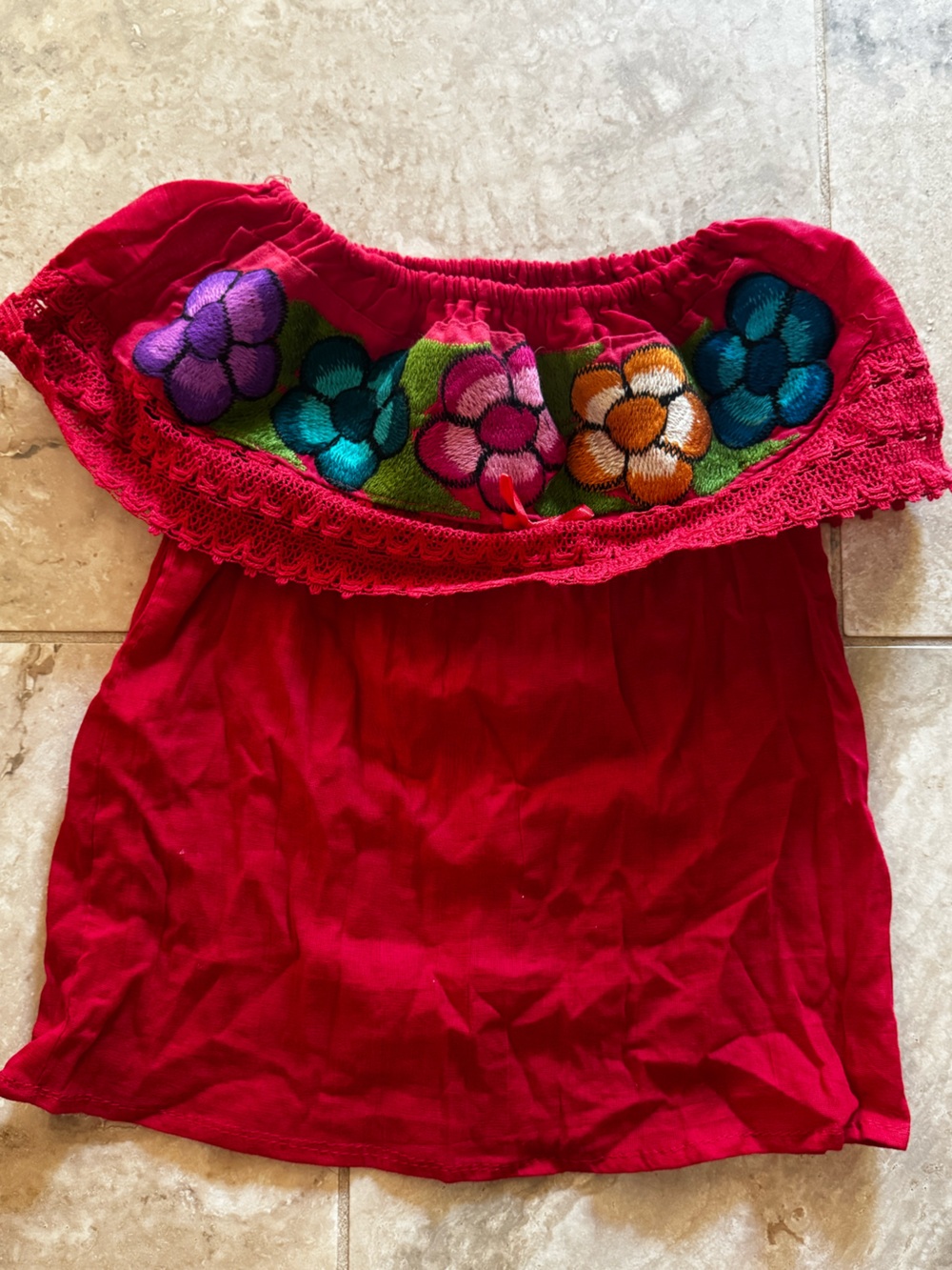 Women’s off Shoulder Mexican Bright Red Floral Embroidered Skirt